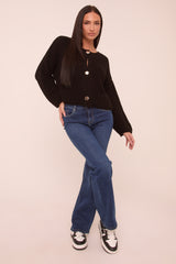 Dark Blue Stretch Mid Waist Straight Leg Denim Jeans - Rey