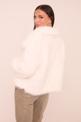 Cream Faux Fur Waterfall Long Sleeves Cropped Jacket - Avery