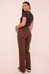 Brown Stretch Mid Waist Straight Leg Denim Jeans - Misha