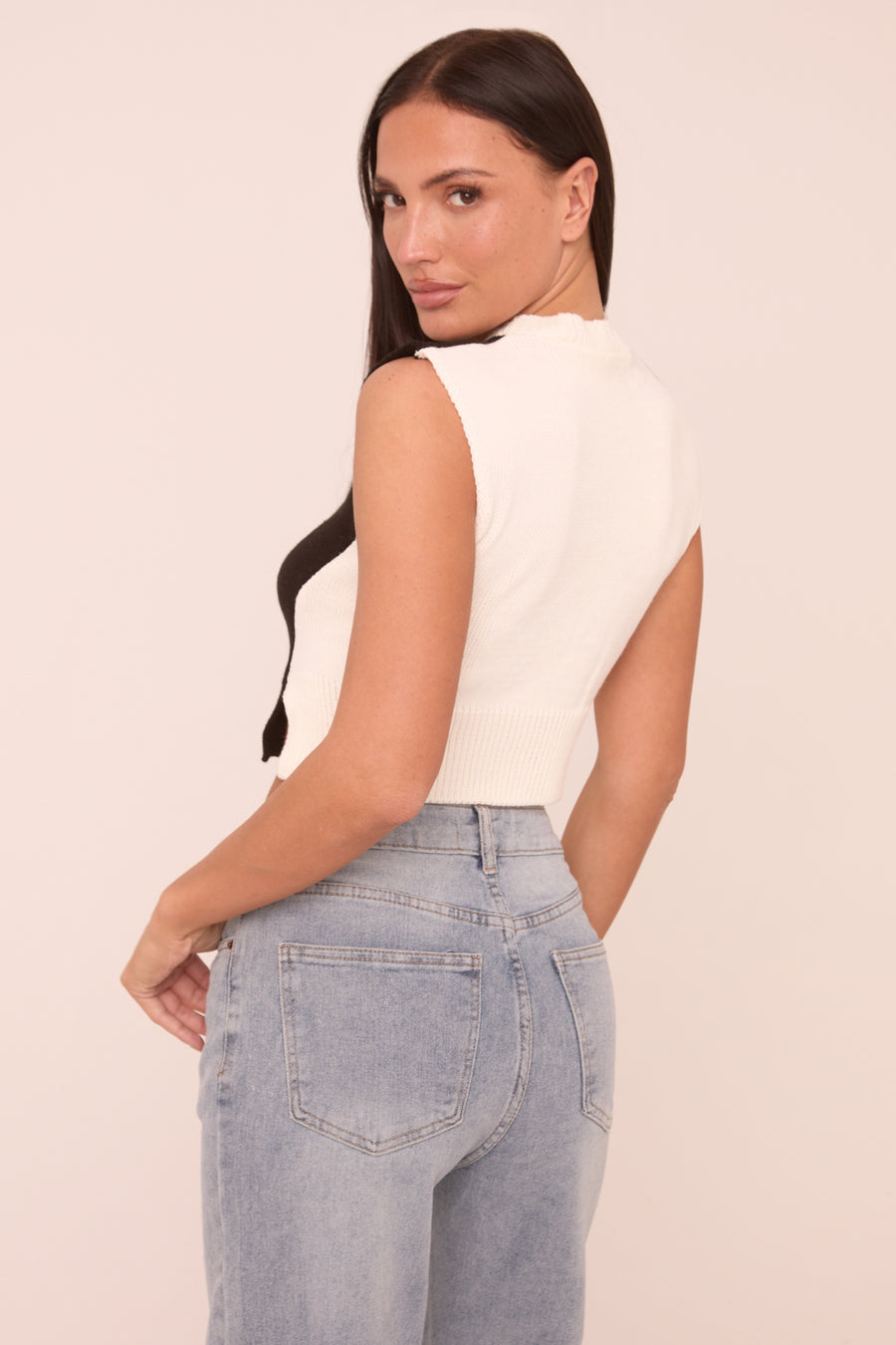 Black Cable Knit Sleeveless Cropped Jumper - Cleo