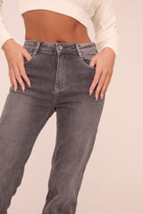 Tall Dark Grey Stretch High Waist Straight Leg Denim Jeans - Rowan