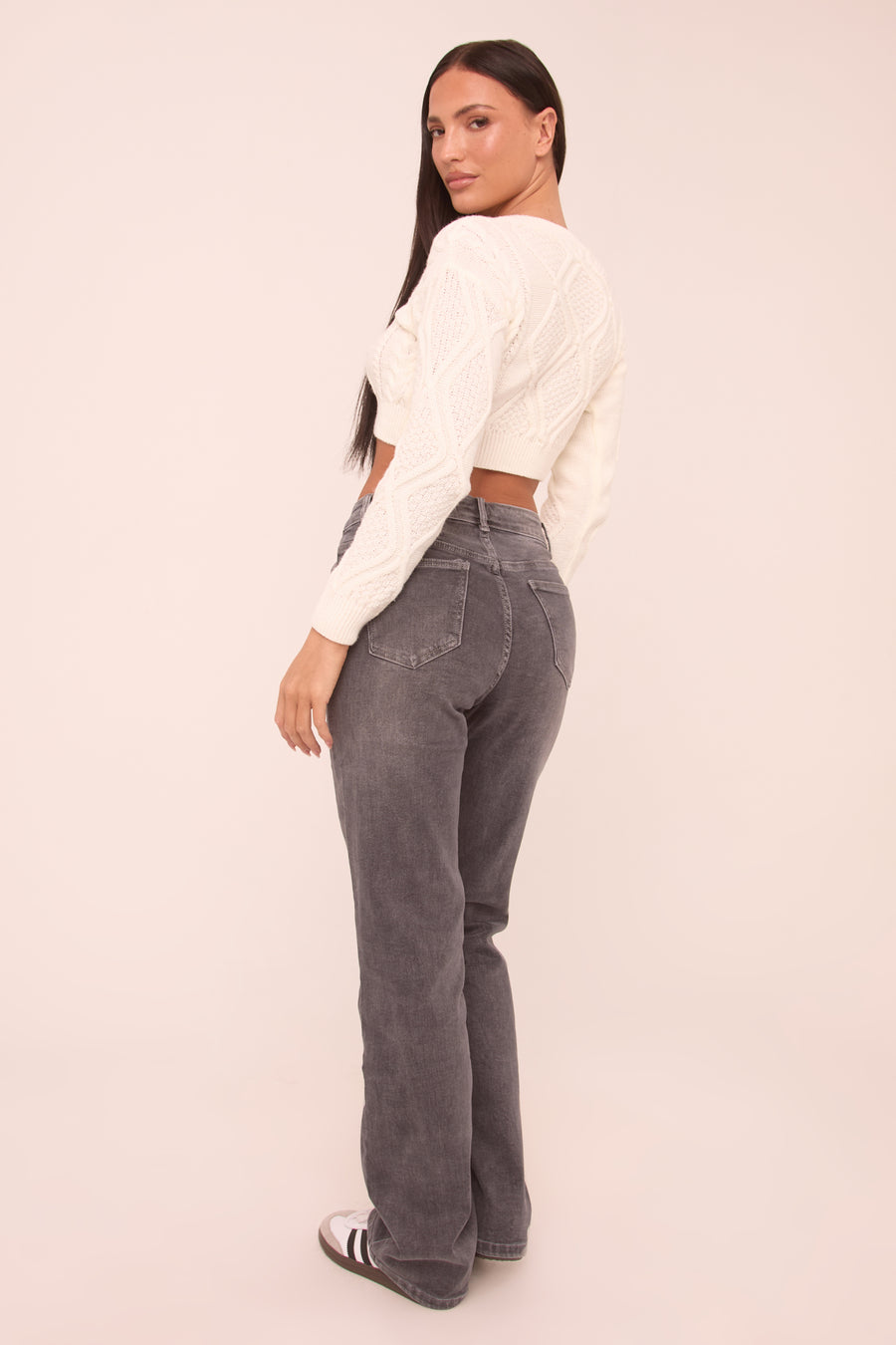 Tall Dark Grey Stretch High Waist Straight Leg Denim Jeans - Rowan
