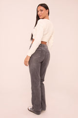 Tall Dark Grey Stretch High Waist Straight Leg Denim Jeans - Rowan