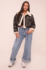 Light Blue Stretch Mid Waist Turn Up Hem Wide Leg Denim Jeans - Stacy