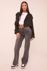 Mid Grey Stretch Mid Waist Straight Leg Denim Jeans - Rey