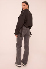 Mid Grey Stretch Mid Waist Straight Leg Denim Jeans - Rey