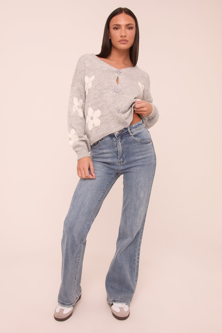 Mid Blue Stretch High Waist Flared Leg Denim Jeans - Lux