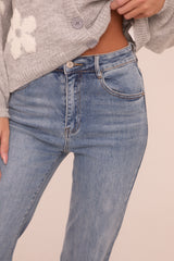 Mid Blue Stretch High Waist Flared Leg Denim Jeans - Lux