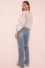 Mid Blue Stretch High Waist Flared Leg Denim Jeans - Lux