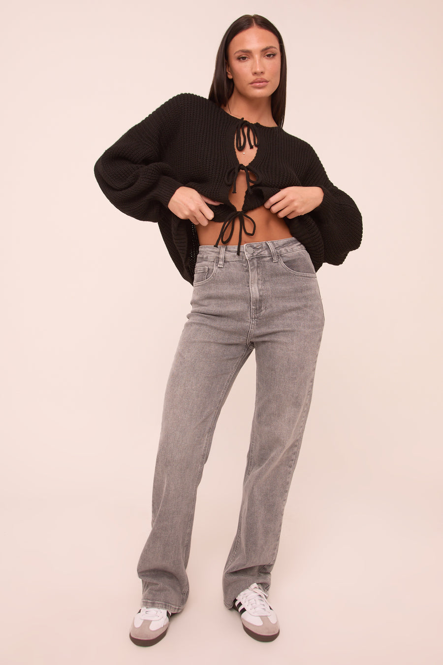 Grey Stretch Mid Waist Straight Leg Denim Jeans - Phoenix
