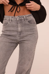 Grey Stretch Mid Waist Straight Leg Denim Jeans - Phoenix