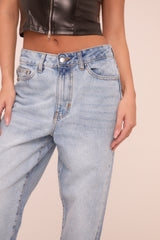 Mid Wash Straight Leg Side Split Hem Jeans - Tashi