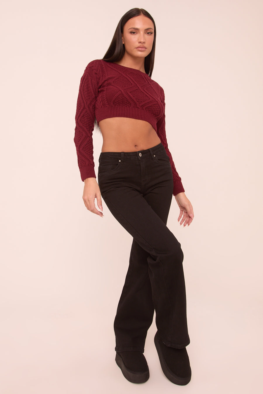 Black Stretch Mid Waist Straight Leg Denim Jeans - Rey