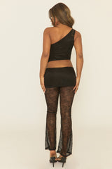 Black Asymmetric Top and Lace Trouser Co-ord Set - Sacha