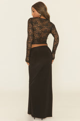 Black Lace Gathered Bust Top and Maxi Skirt Co-ord Set - Amarla