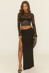 Black Lace Gathered Bust Top and Maxi Skirt Co-ord Set - Amarla