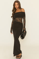Black Lace Bardot Maxi Dress - Sabeena