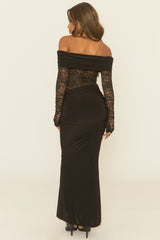 Black Lace Bardot Maxi Dress - Sabeena