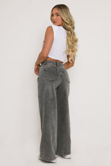 Washed Grey Stretch Wide Leg Jeans - Teresa