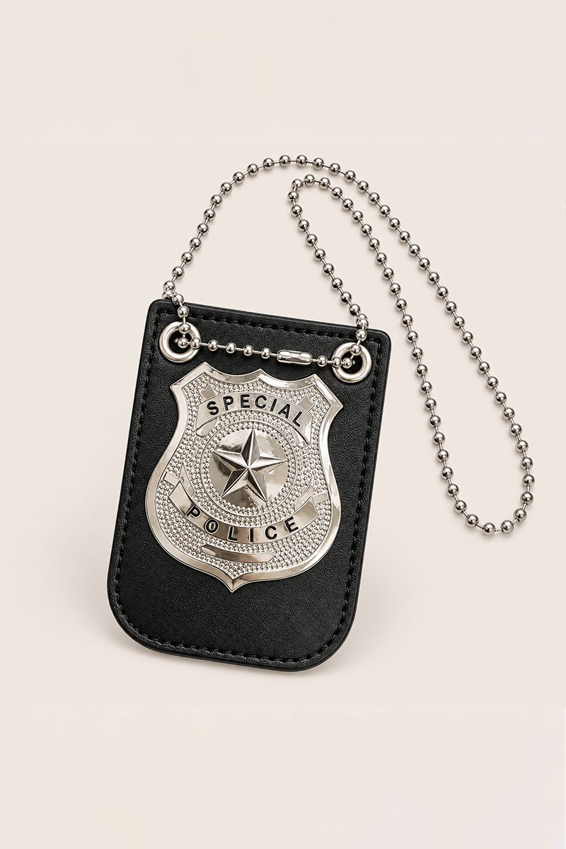 Silver Halloween Police Badge With Chain - Kansa