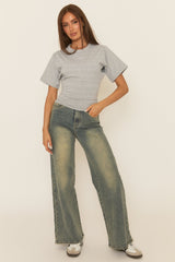Vintage Acid Blue Stretch Wide Leg Jeans - Derry