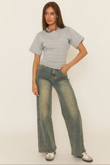 Vintage Acid Blue Stretch Wide Leg Jeans - Derry