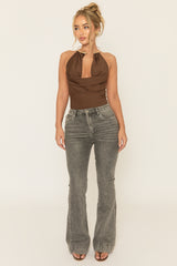 Washed Grey Stretch Flare Denim Jeans - Ronia