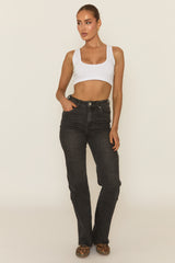 Charcoal Stretch Straight Leg Frayed Hem Jeans - Scarlett