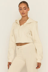 Cream Skinny Flare and Zip Through Hoody Lounge Set - Goldie