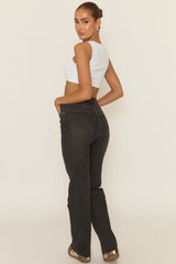 Charcoal Stretch Straight Leg Frayed Hem Jeans - Scarlett