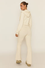 Cream Skinny Flare and Zip Through Hoody Lounge Set - Goldie