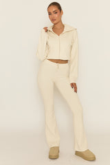Cream Skinny Flare and Zip Through Hoody Lounge Set - Goldie