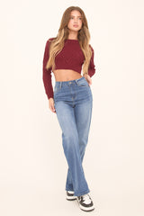 Mid Blue Stretch Wide Leg Denim Jeans - Lajoy
