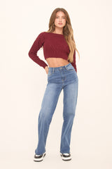 Mid Blue Stretch Wide Leg Denim Jeans - Lajoy