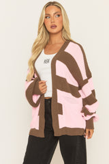 Pink Stripe Balloon Sleeve Knit Cardigan - Elvia
