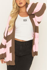 Pink Stripe Balloon Sleeve Knit Cardigan - Elvia