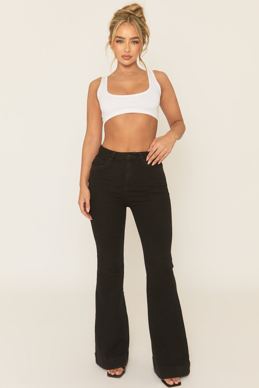 Black Stretch Flare Denim Jeans - Ronia