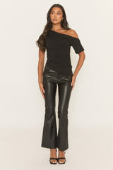 Black PU Flared Trousers - Saraa