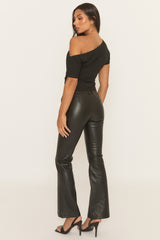 Black PU Flared Trousers - Saraa
