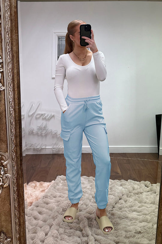 Light Blue Cuffed Hem Cargo Trousers - Rain