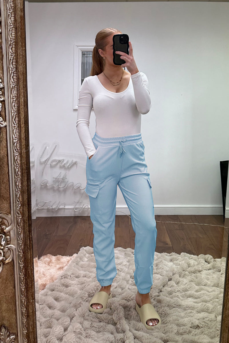 Light Blue Cuffed Hem Cargo Trousers - Rain