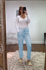 Light Blue Cuffed Hem Cargo Trousers - Rain