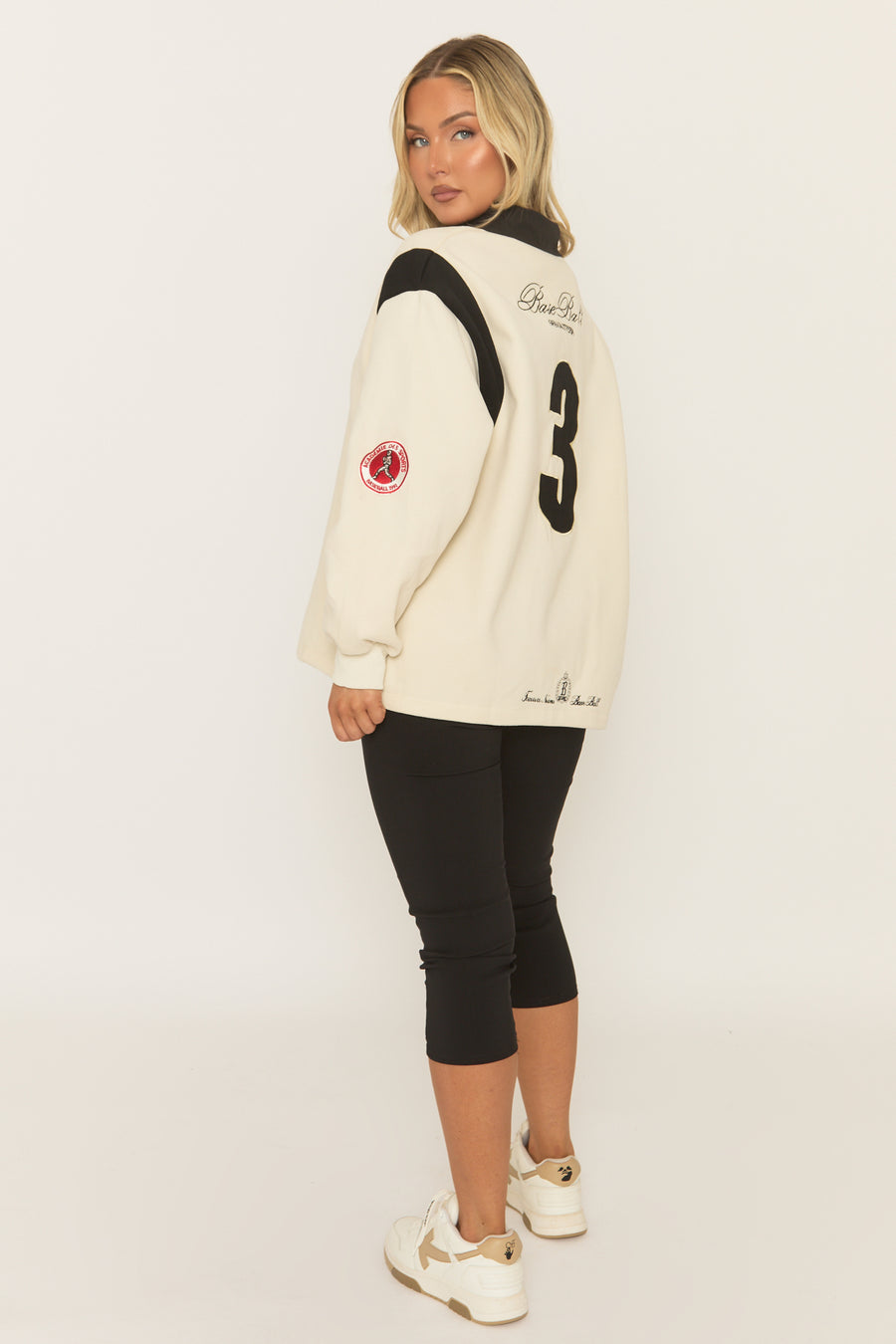 Cream Embroidered Sports Motif Collared Sweater - Haylea
