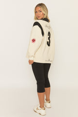 Cream Embroidered Sports Motif Collared Sweater - Haylea