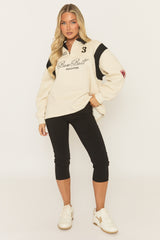 Cream Embroidered Sports Motif Collared Sweater - Haylea