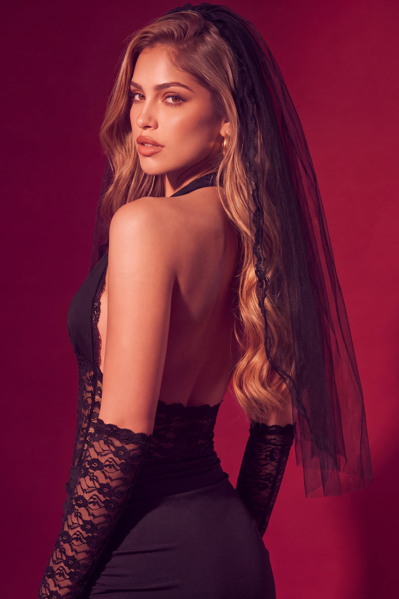 Black Halloween Mesh Headband Veil - Azial