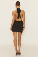 Black Drape Front Halter Mini Dress - Carren