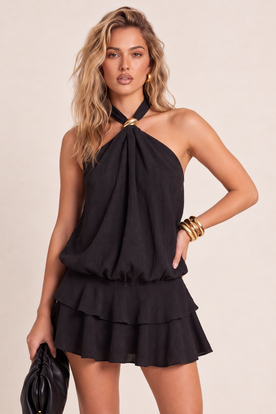 Black Textured Trim Detail Flippy Playsuit - Jessy