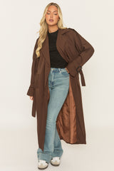 Chocolate Brown Belted Trench Coat - Roxia