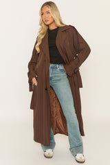 Chocolate Brown Belted Trench Coat - Roxia